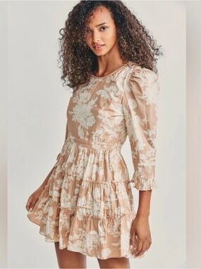 LoveShackFancy Lienzo Floral Print Short Cotton 3/4 Sleeve Dress sz 4